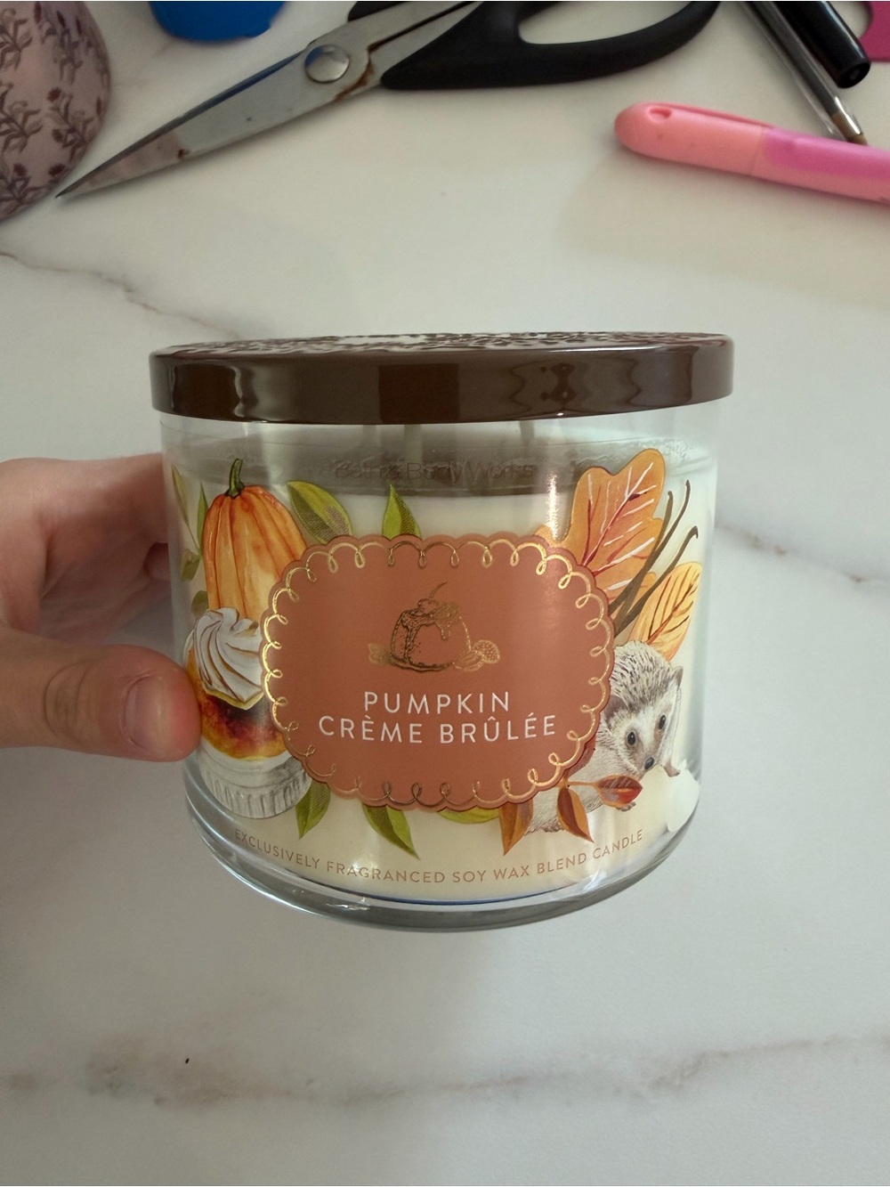Bath & Body Works Pumpkin Crème Brûlée Candle — Brown Lid, Orange Label